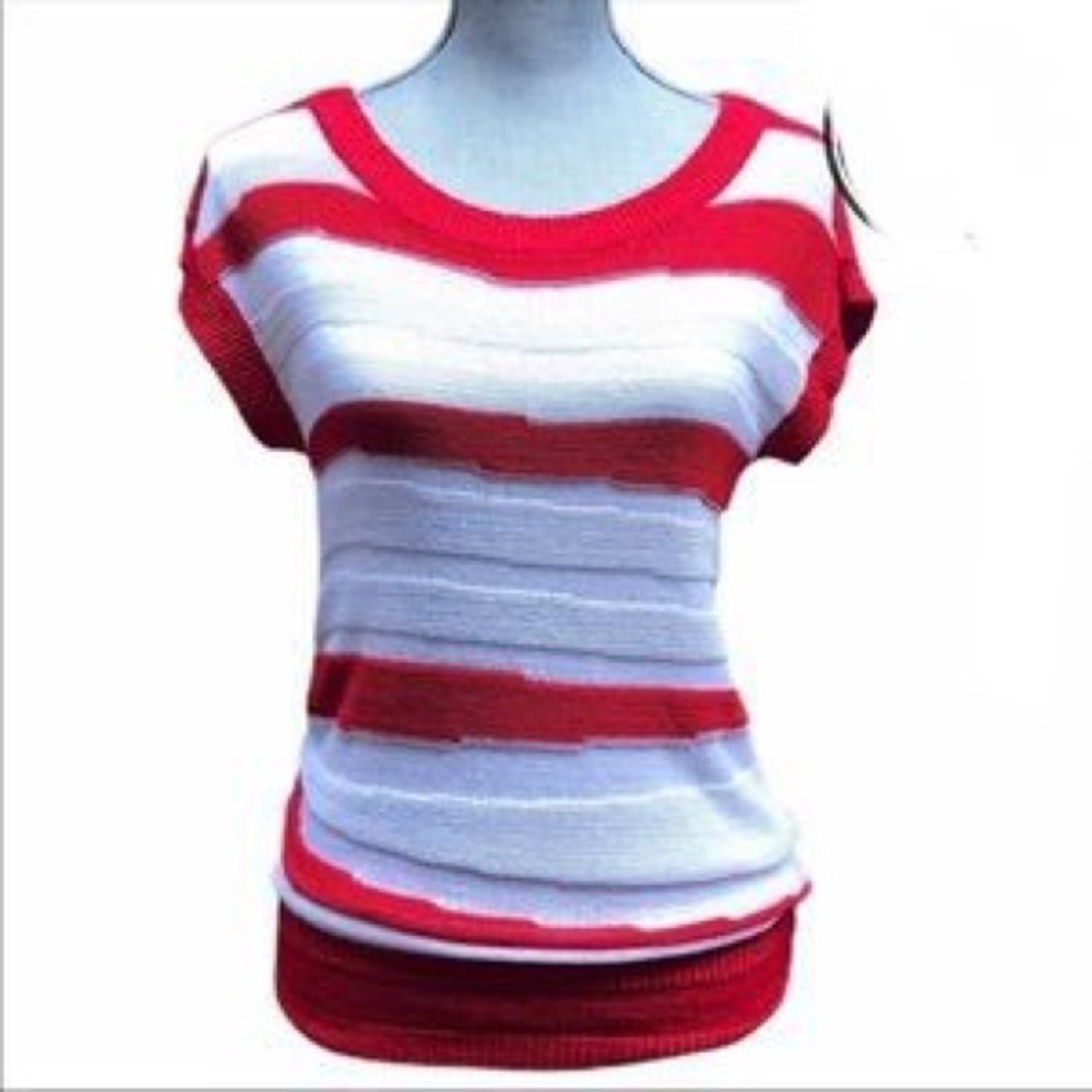 WOW Couture Red White Stripe Gathered Side Top M